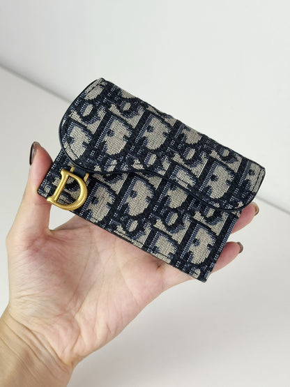 Christian Dior Indigo Oblique Canvas Saddle Card Holder Wallet