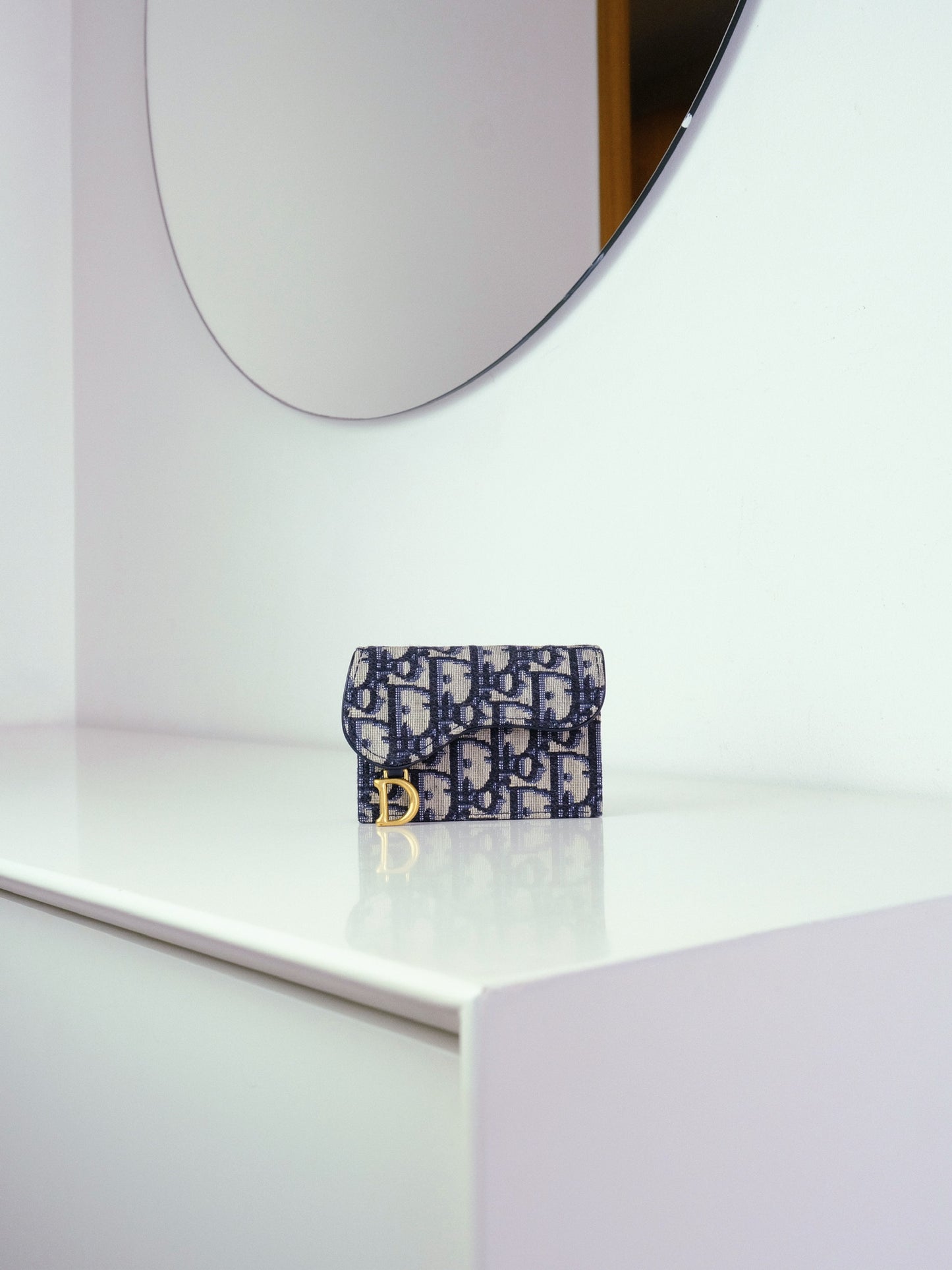 Christian Dior Indigo Oblique Canvas Saddle Card Holder Wallet