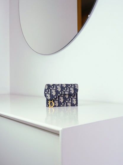 Christian Dior Indigo Oblique Canvas Saddle Card Holder Wallet