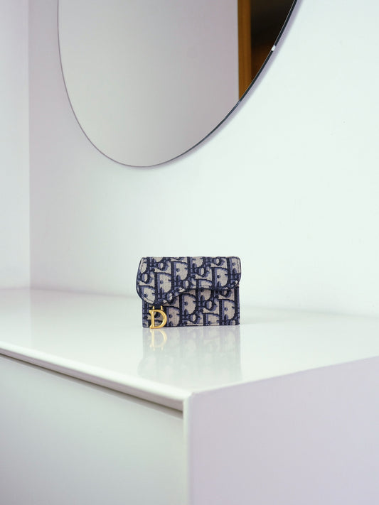 Christian Dior Indigo Oblique Canvas Saddle Card Holder Wallet
