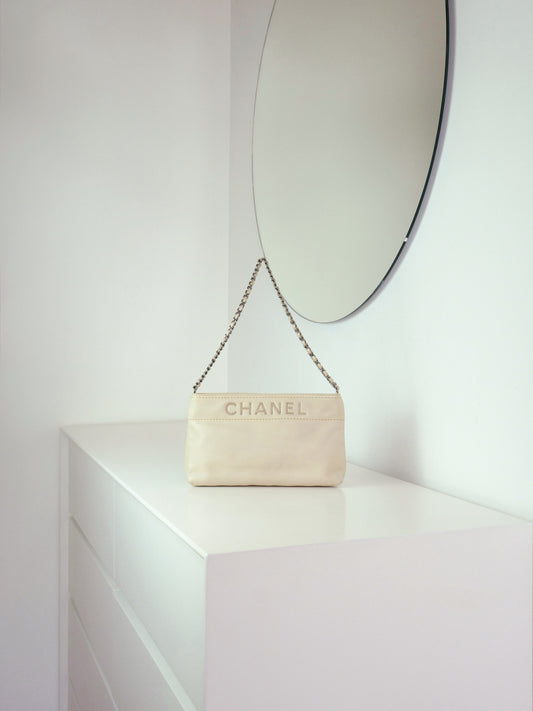 Chanel Vintage Beige Lambskin Chain Pouch