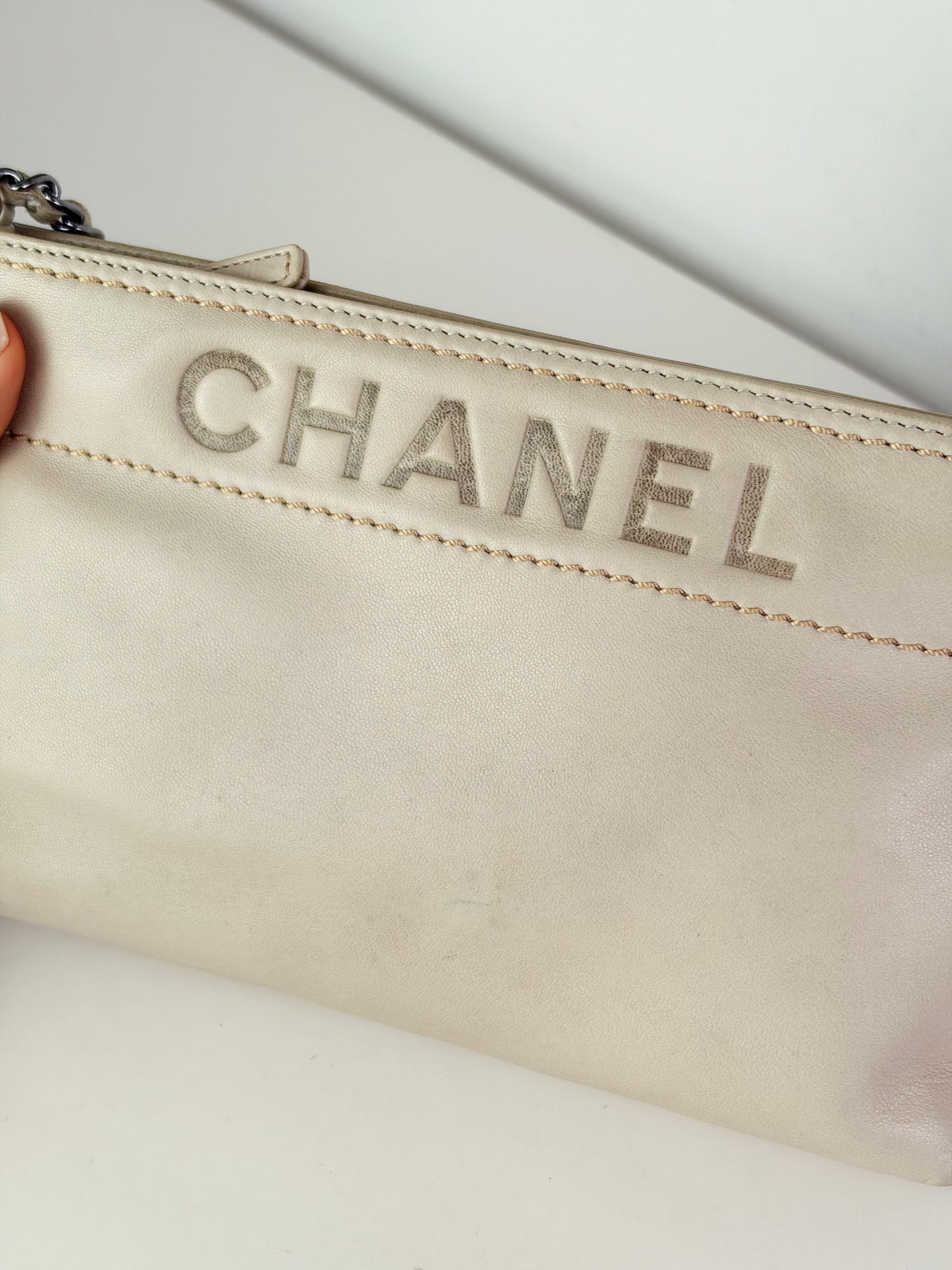 Chanel Vintage Beige Lambskin Chain Pouch
