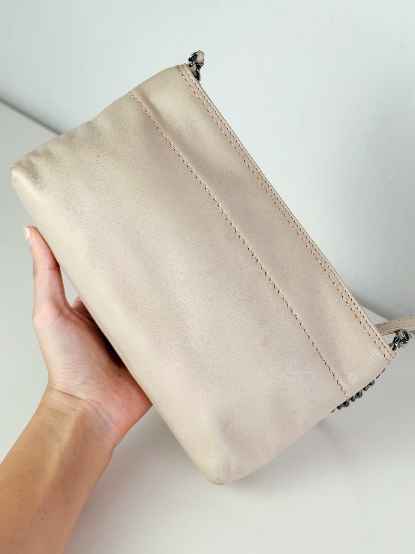 Chanel Vintage Beige Lambskin Chain Pouch