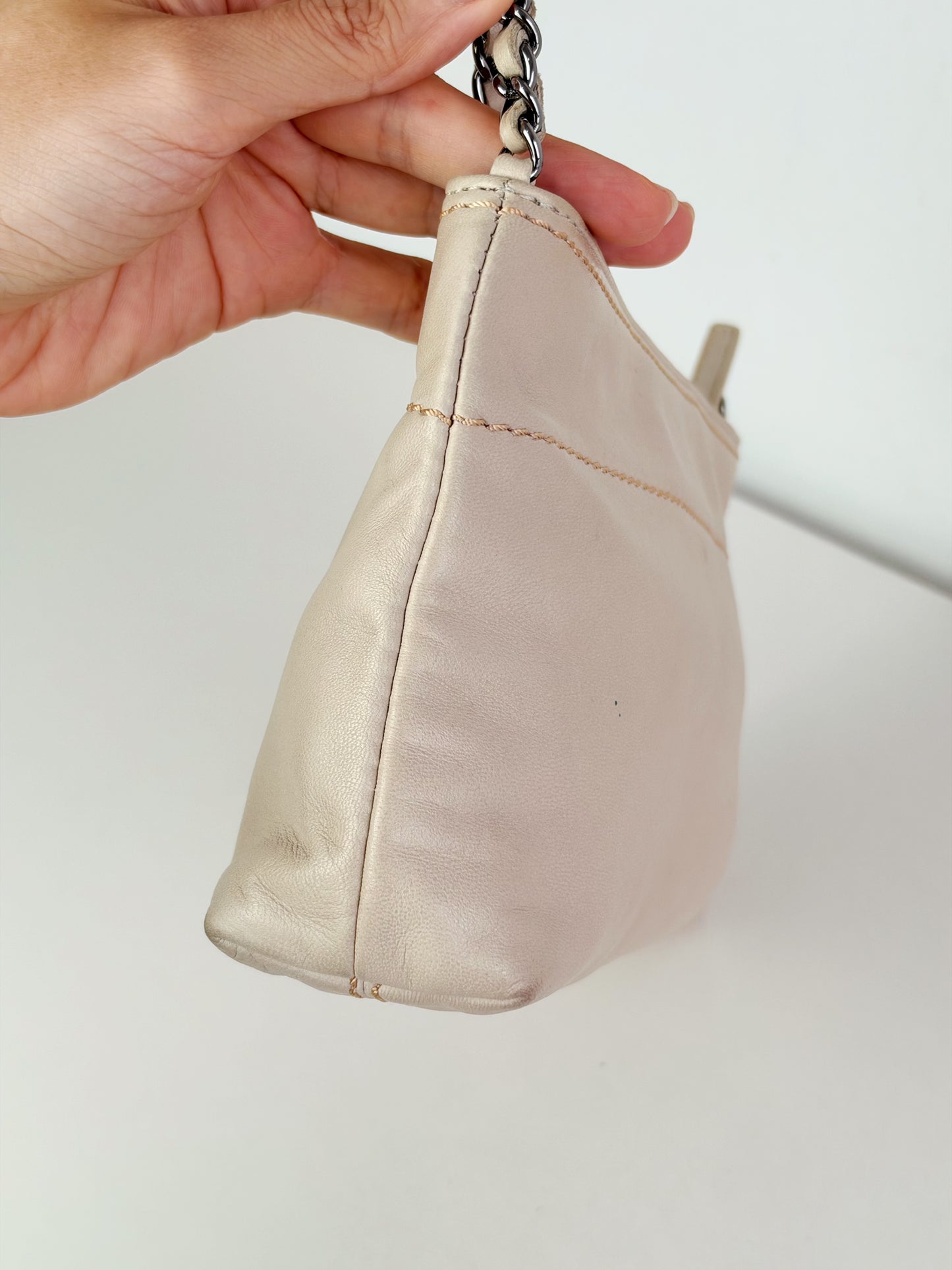 Chanel Vintage Beige Lambskin Chain Pouch