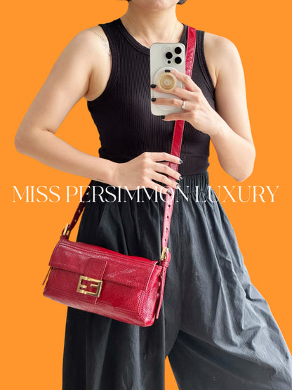 Fendi Vintage Red Leather Convertible Baguette Crossbody Bag