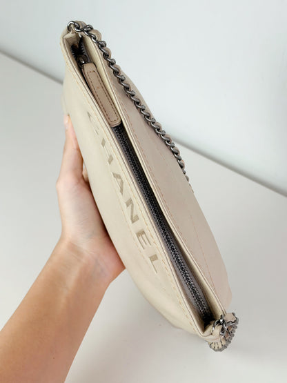 Chanel Vintage Beige Lambskin Chain Pouch