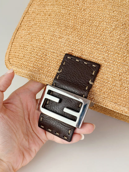 Fendi Vintage Raffia Mamma Baguette Shoulder Bag