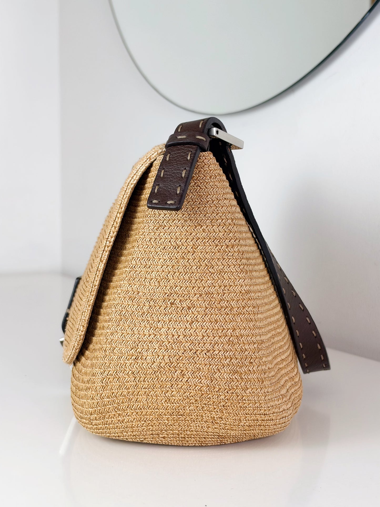 Fendi Vintage Raffia Mamma Baguette Shoulder Bag