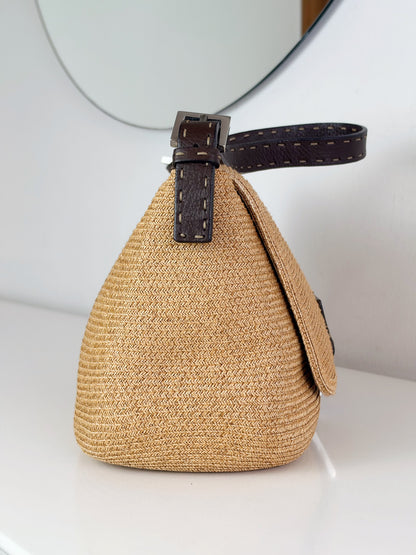 Fendi Vintage Raffia Mamma Baguette Shoulder Bag