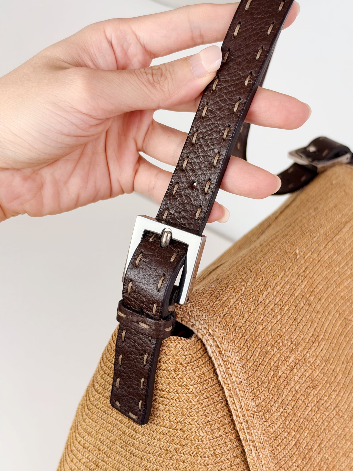 Fendi Vintage Raffia Mamma Baguette Shoulder Bag