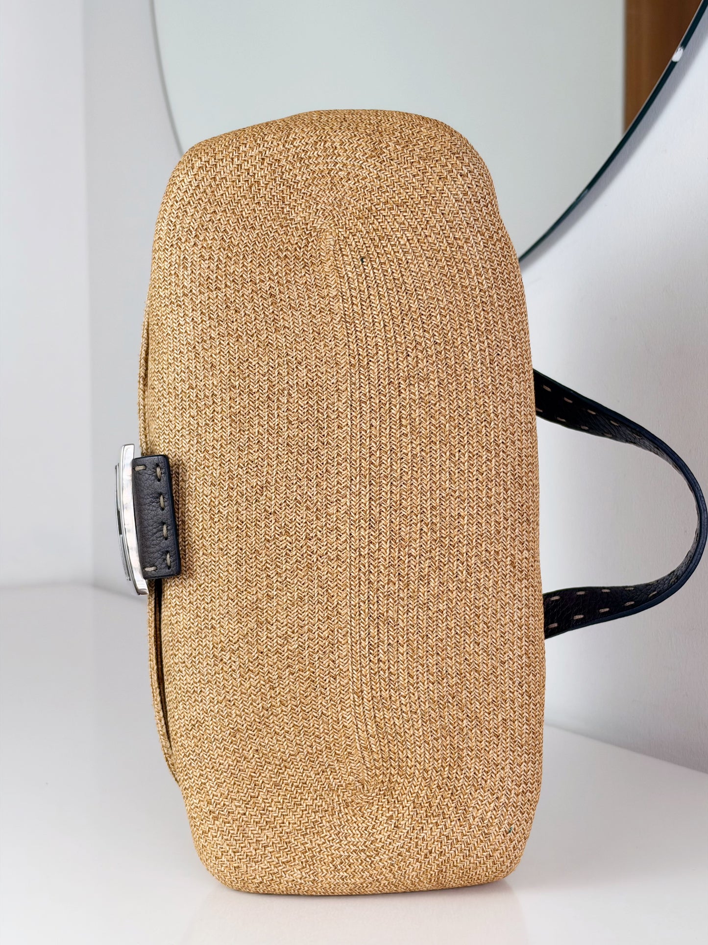 Fendi Vintage Raffia Mamma Baguette Shoulder Bag