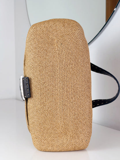 Fendi Vintage Raffia Mamma Baguette Shoulder Bag