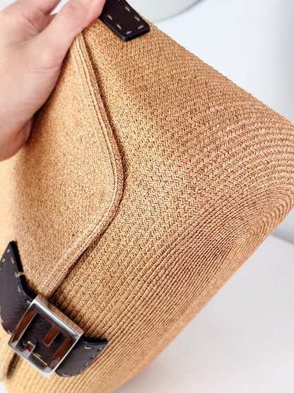 Fendi Vintage Raffia Mamma Baguette Shoulder Bag