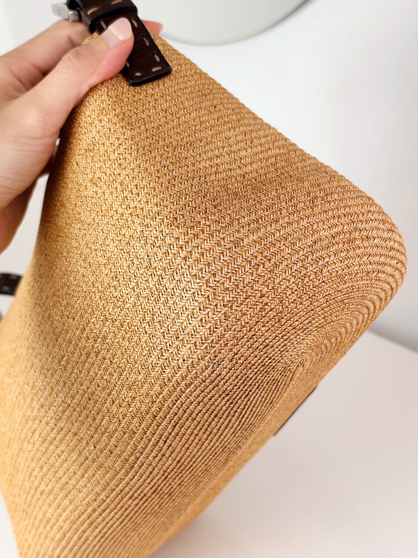 Fendi Vintage Raffia Mamma Baguette Shoulder Bag