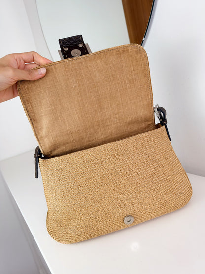 Fendi Vintage Raffia Mamma Baguette Shoulder Bag
