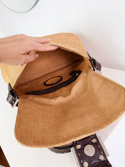 Fendi Vintage Raffia Mamma Baguette Shoulder Bag