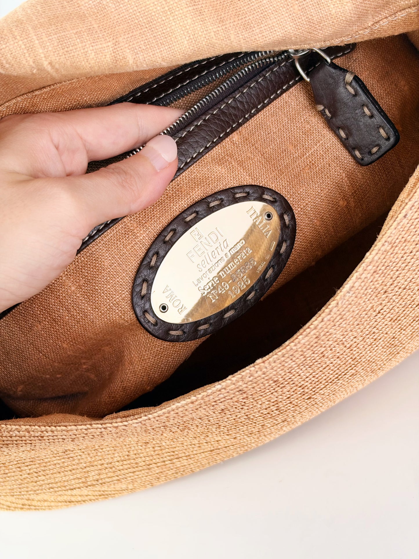 Fendi Vintage Raffia Mamma Baguette Shoulder Bag