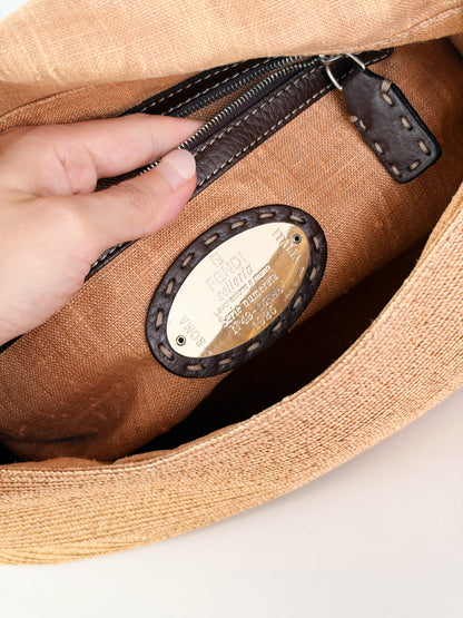 Fendi Vintage Raffia Mamma Baguette Shoulder Bag