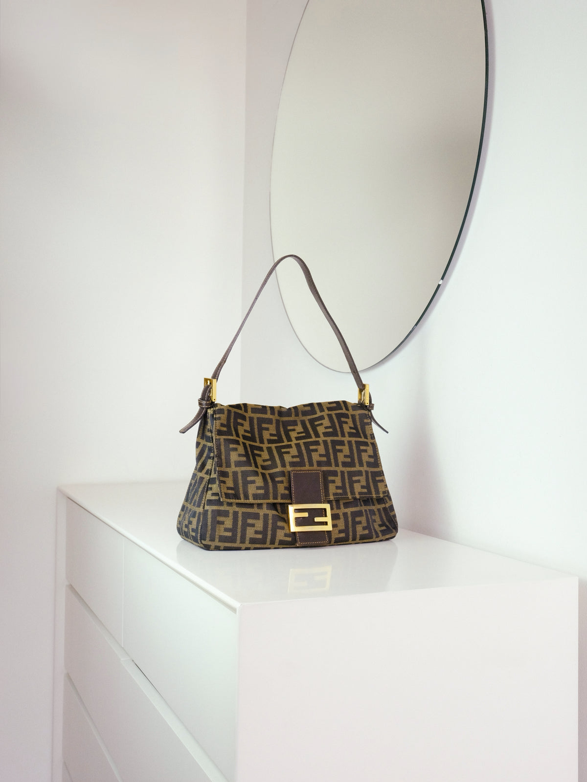 Fendi Vintage Zucca Mamma Gold Baguette Shoulder Bag