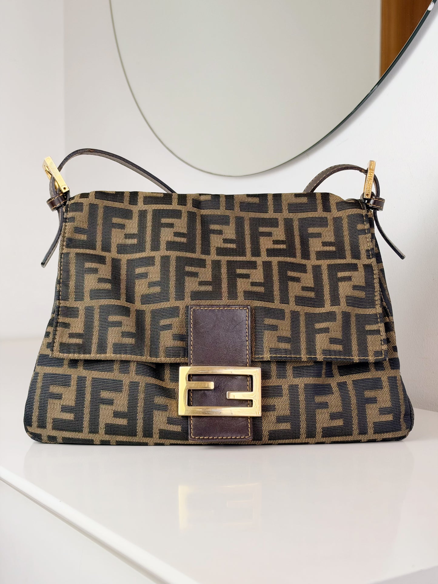Fendi Vintage Zucca Mamma Gold Baguette Shoulder Bag