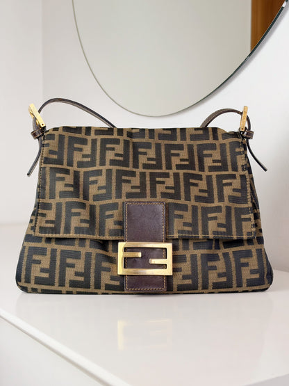 Fendi Vintage Zucca Mamma Gold Baguette Shoulder Bag