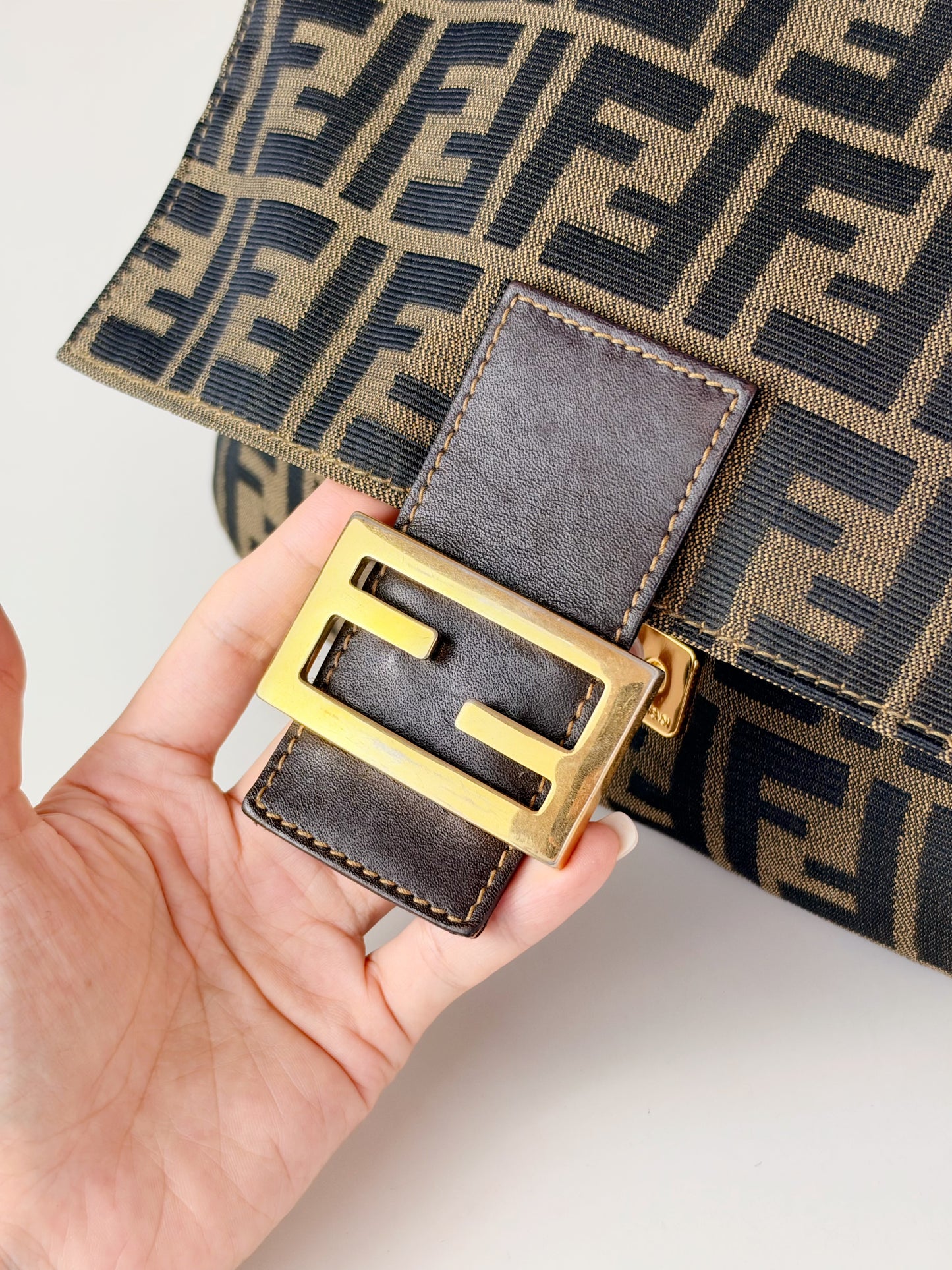 Fendi Vintage Zucca Mamma Gold Baguette Shoulder Bag