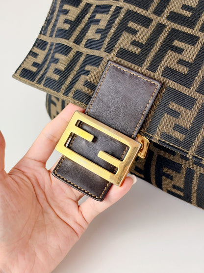 Fendi Vintage Zucca Mamma Gold Baguette Shoulder Bag