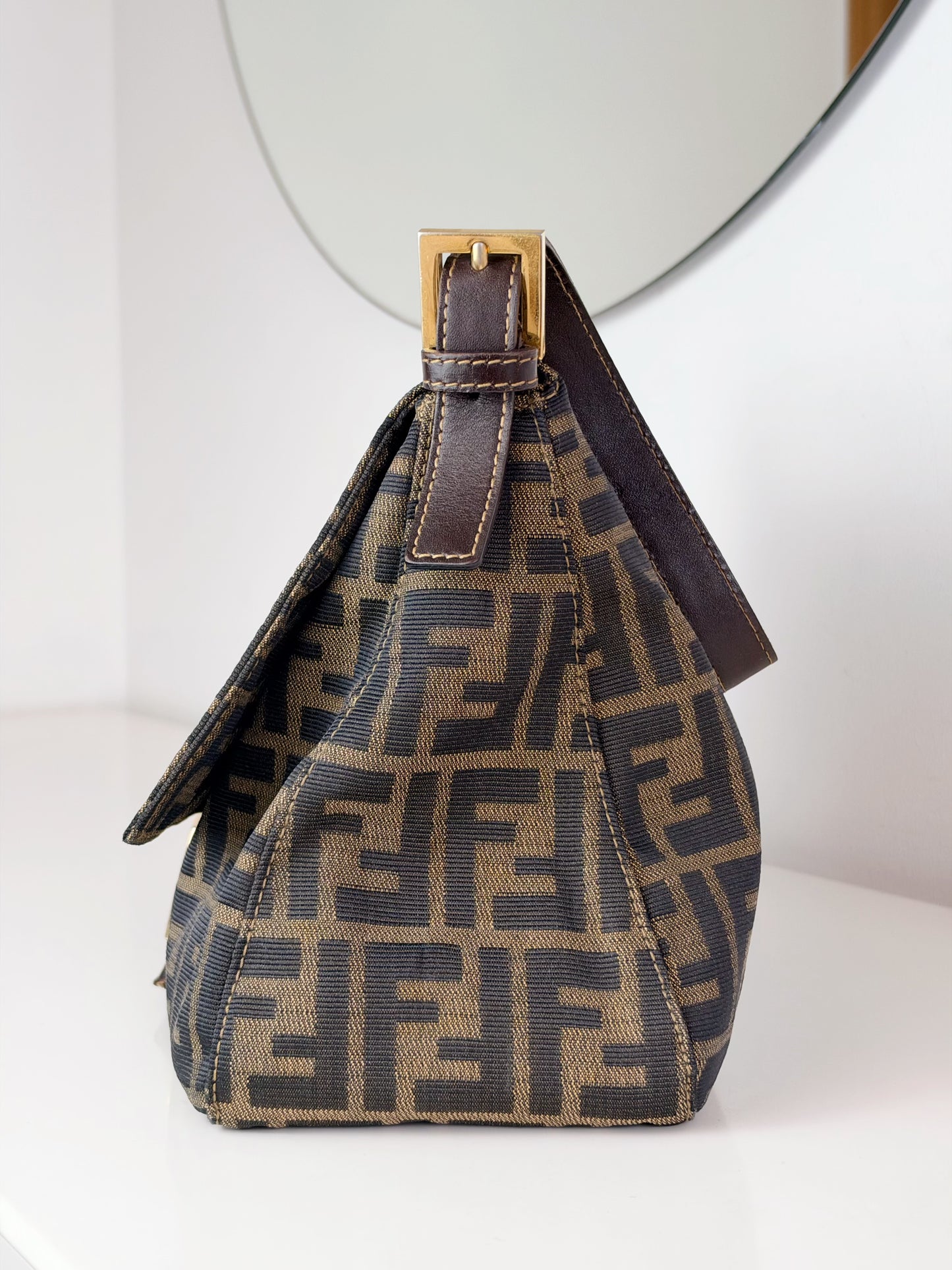 Fendi Vintage Zucca Mamma Gold Baguette Shoulder Bag