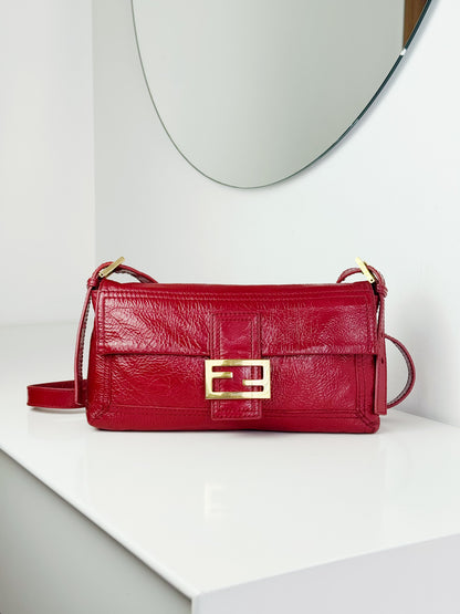 Fendi Vintage Red Leather Convertible Baguette Crossbody Bag