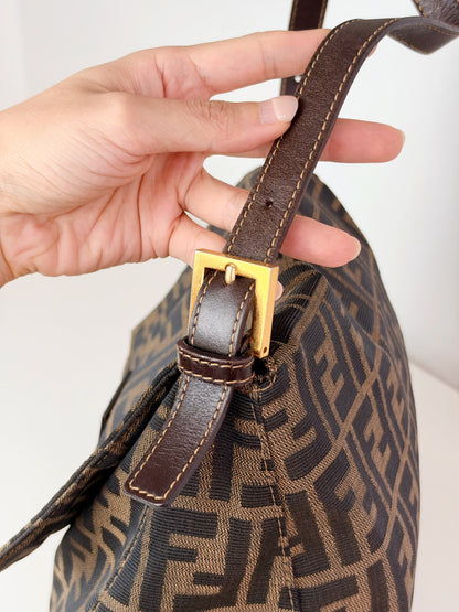 Fendi Vintage Zucca Mamma Gold Baguette Shoulder Bag