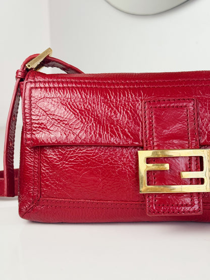 Fendi Vintage Red Leather Convertible Baguette Crossbody Bag