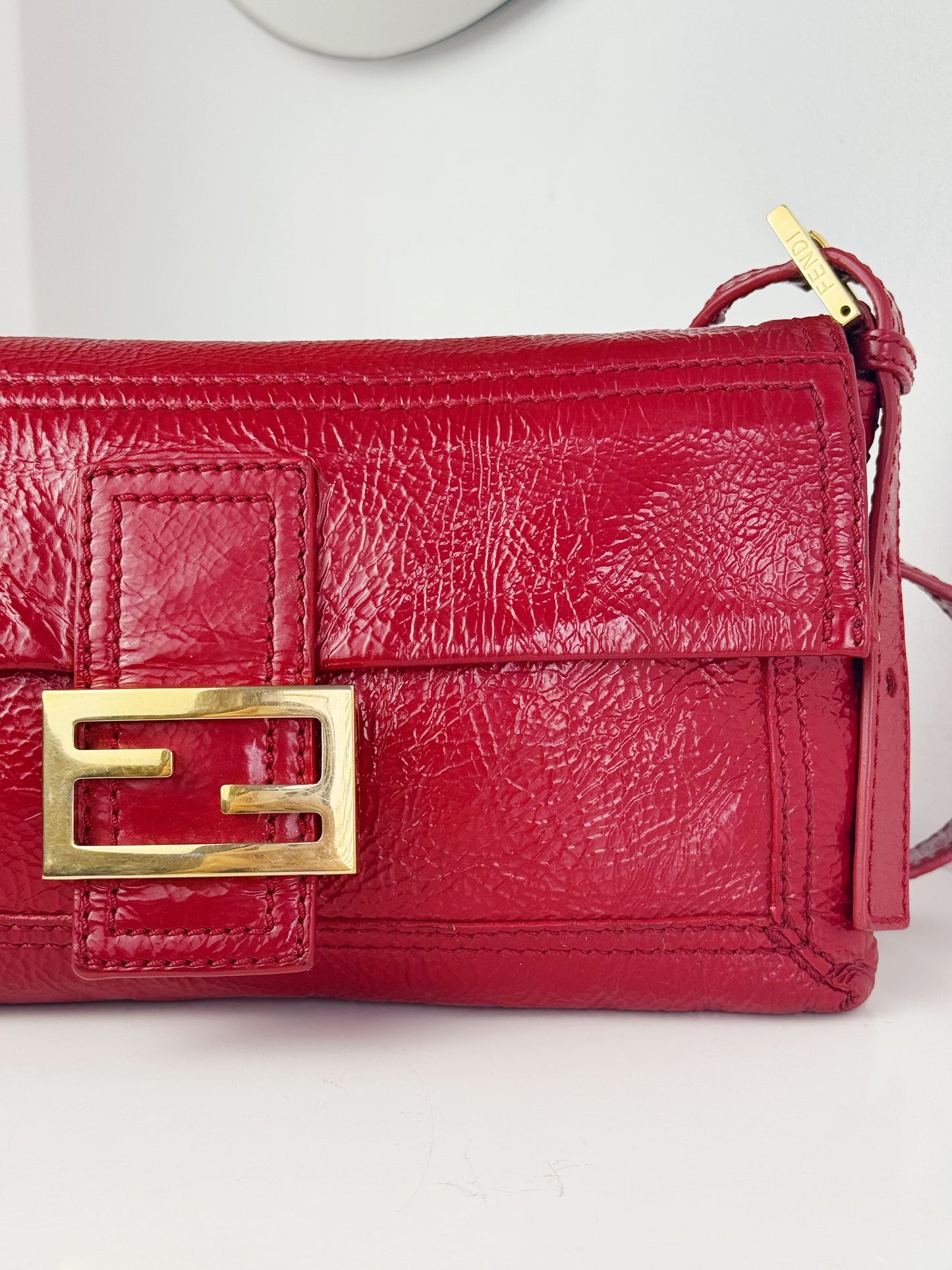 Fendi Vintage Red Leather Convertible Baguette Crossbody Bag
