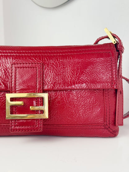 Fendi Vintage Red Leather Convertible Baguette Crossbody Bag