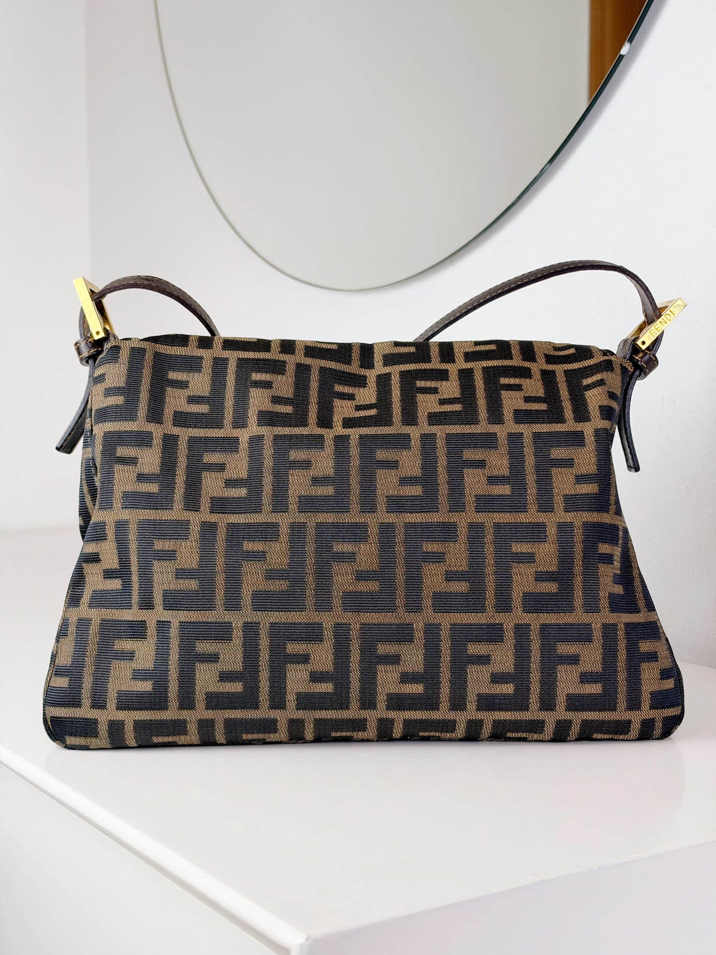 Fendi Vintage Zucca Mamma Gold Baguette Shoulder Bag