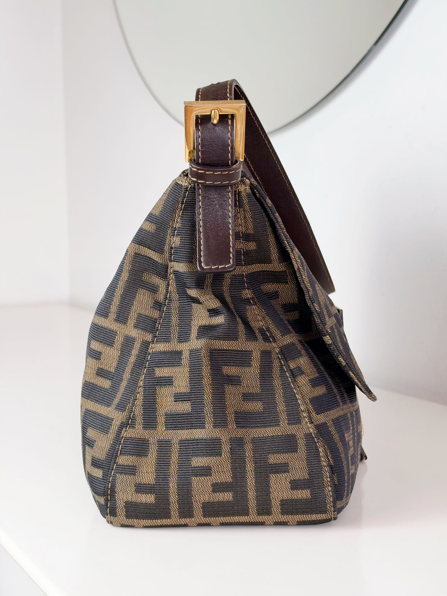 Fendi Vintage Zucca Mamma Gold Baguette Shoulder Bag