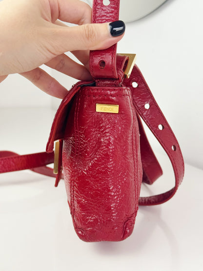 Fendi Vintage Red Leather Convertible Baguette Crossbody Bag