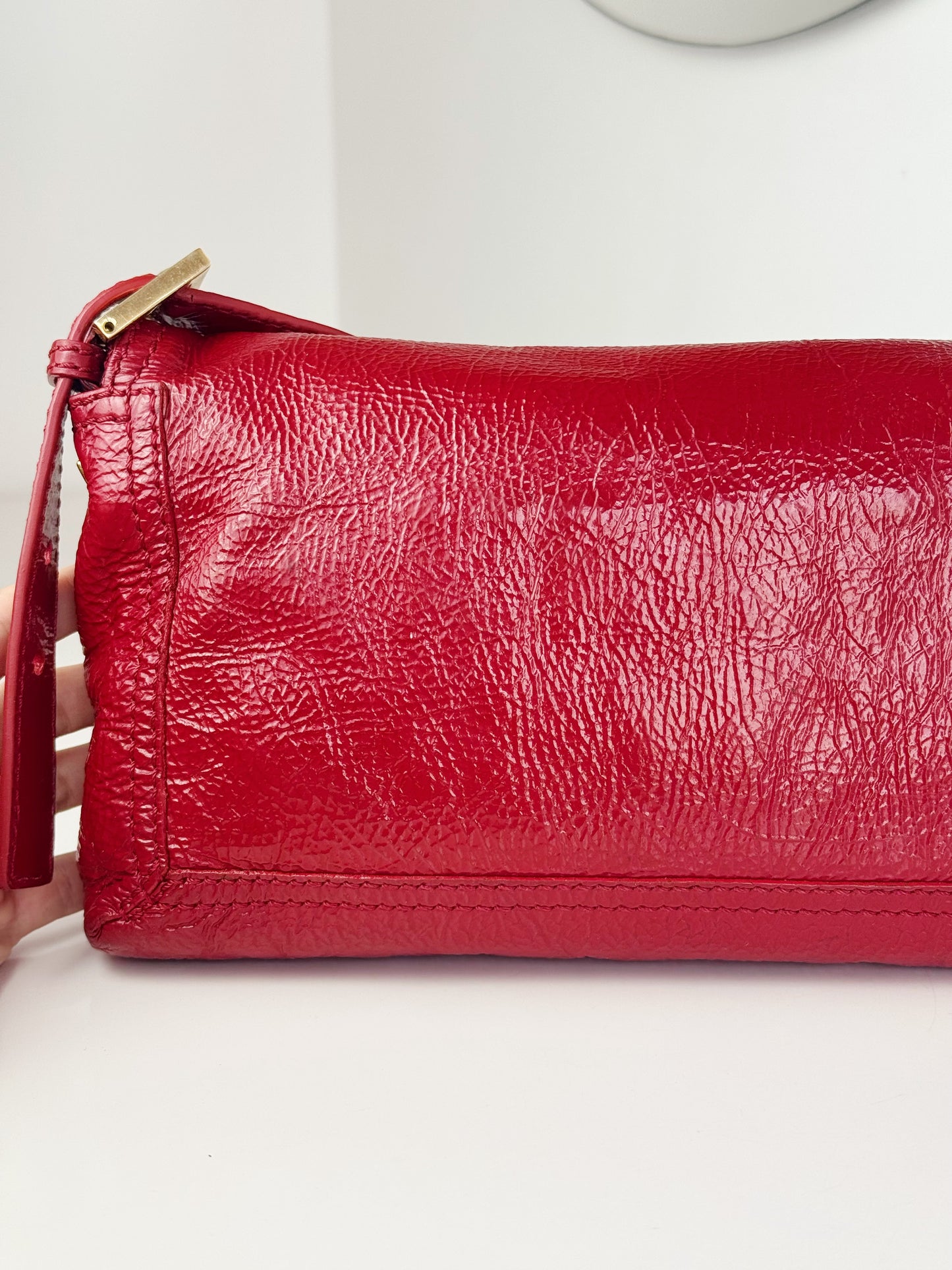 Fendi Vintage Red Leather Convertible Baguette Crossbody Bag
