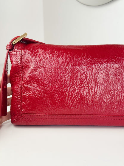 Fendi Vintage Red Leather Convertible Baguette Crossbody Bag