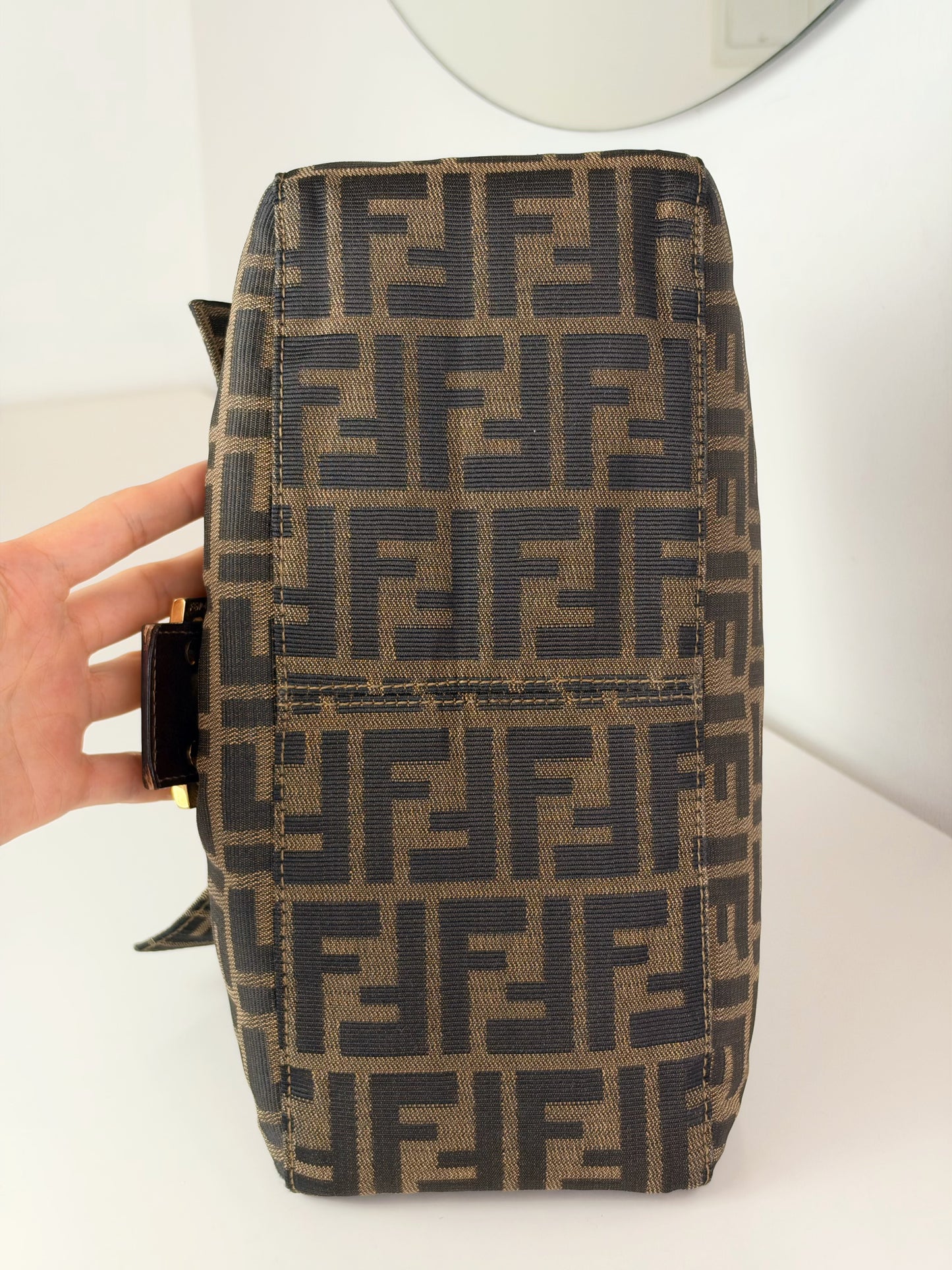 Fendi Vintage Zucca Mamma Gold Baguette Shoulder Bag