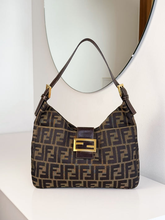 Fendi Vintage Zucca Gold One Baguette Shoulder Bag