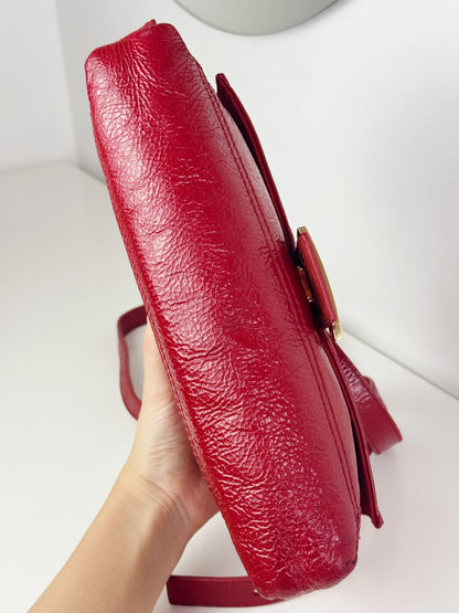 Fendi Vintage Red Leather Convertible Baguette Crossbody Bag