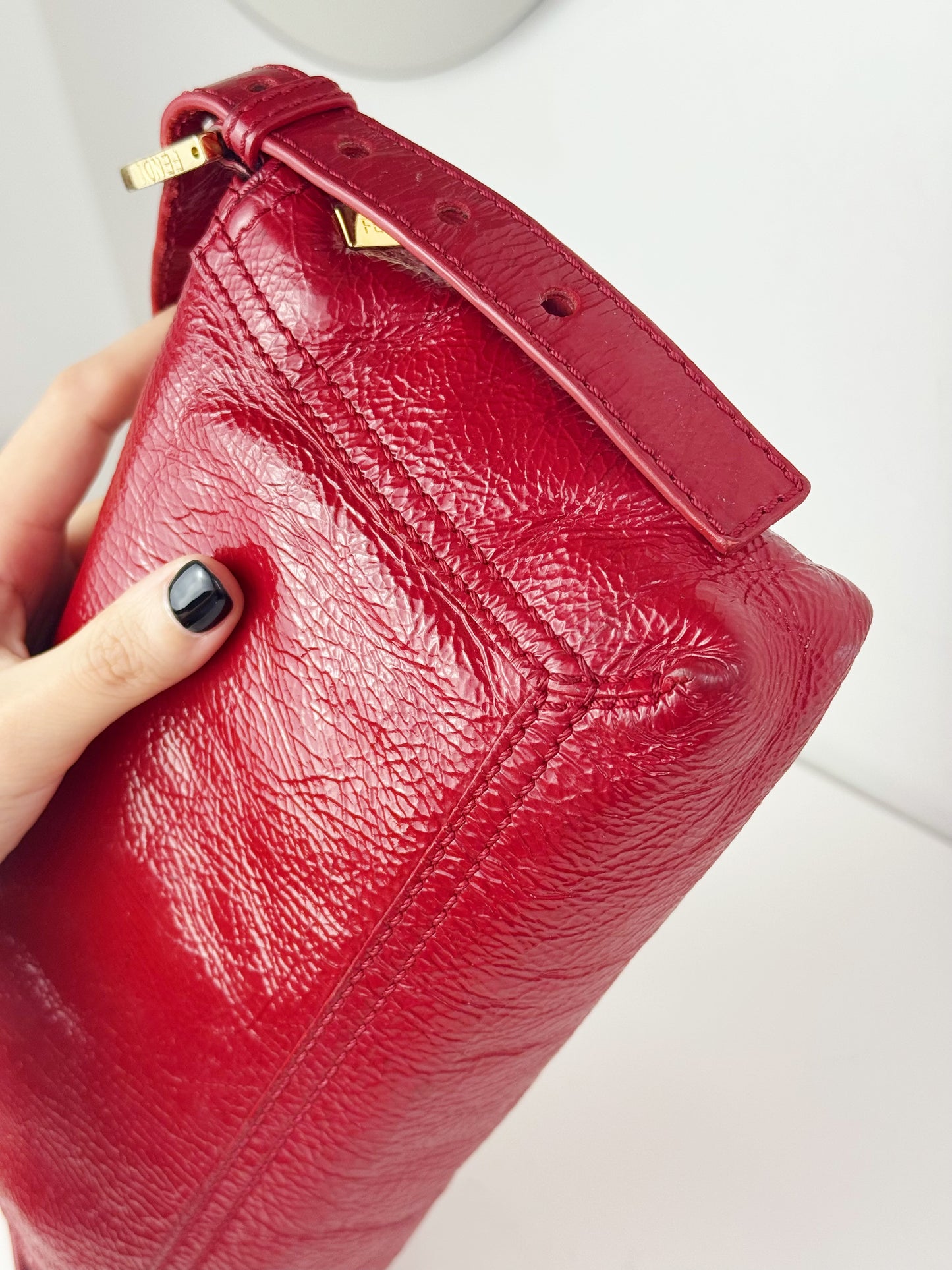 Fendi Vintage Red Leather Convertible Baguette Crossbody Bag
