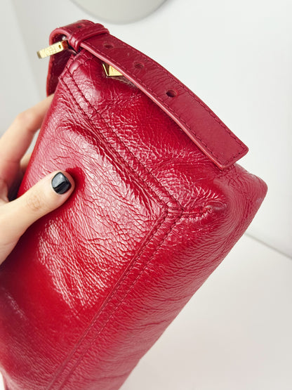 Fendi Vintage Red Leather Convertible Baguette Crossbody Bag