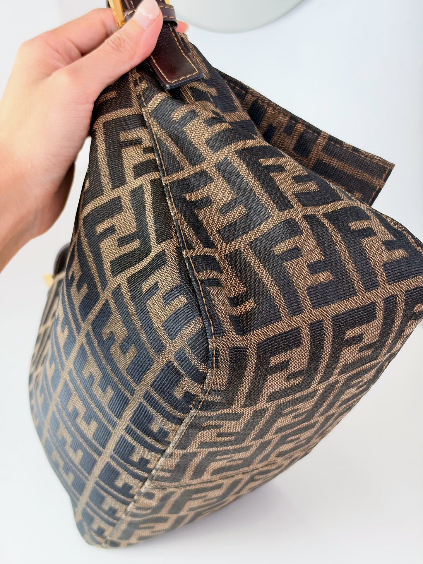 Fendi Vintage Zucca Mamma Gold Baguette Shoulder Bag