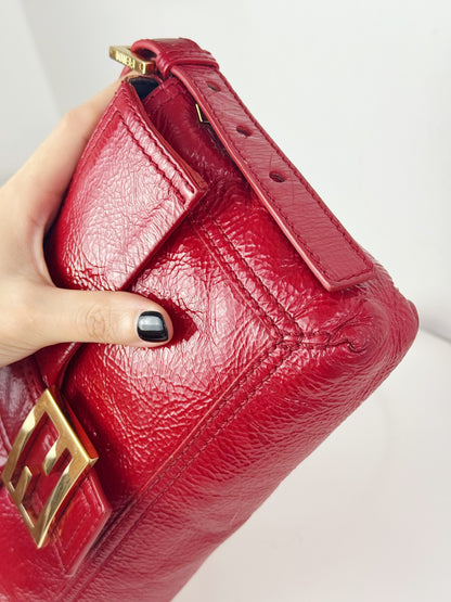Fendi Vintage Red Leather Convertible Baguette Crossbody Bag