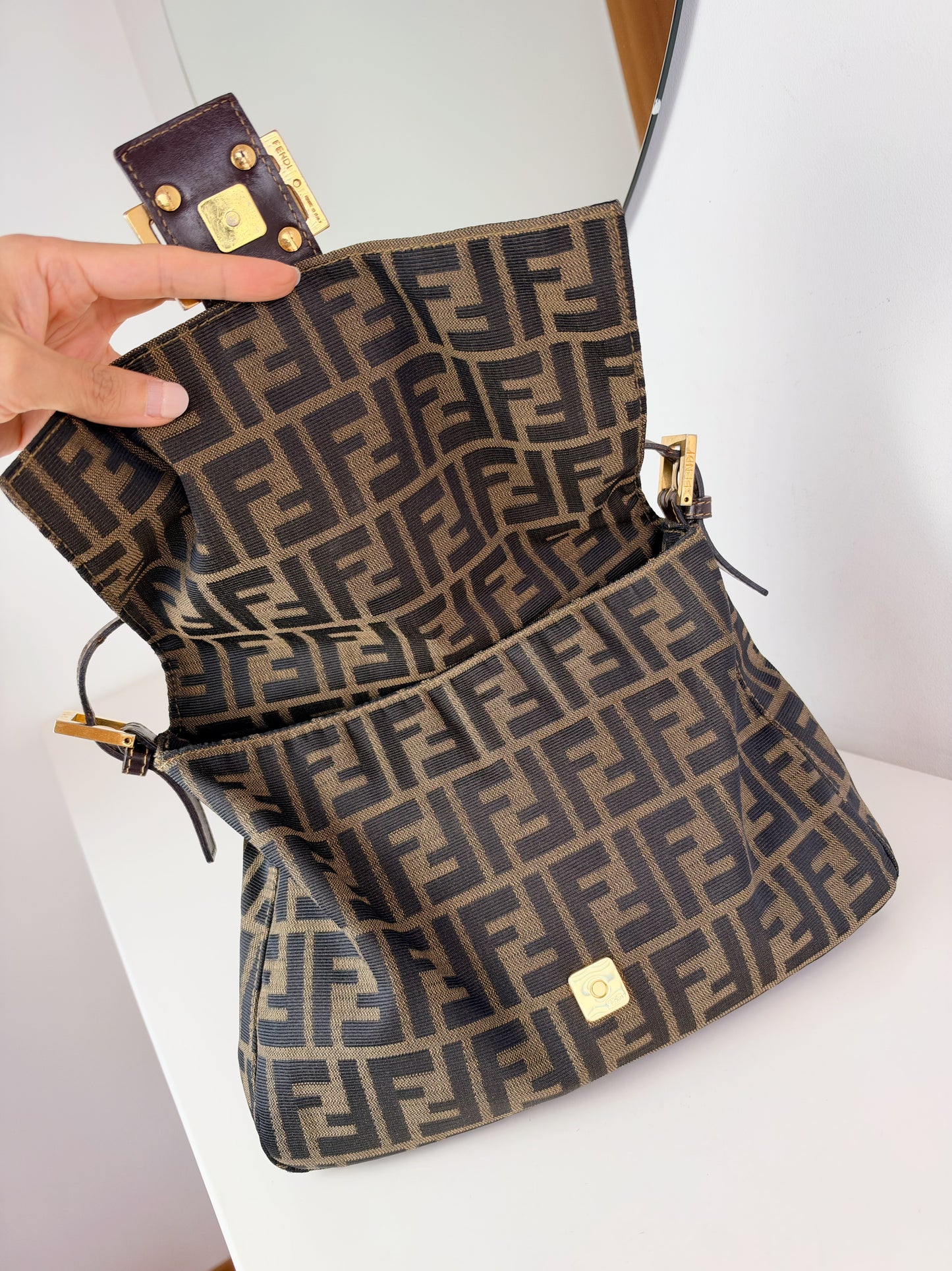 Fendi Vintage Zucca Mamma Gold Baguette Shoulder Bag