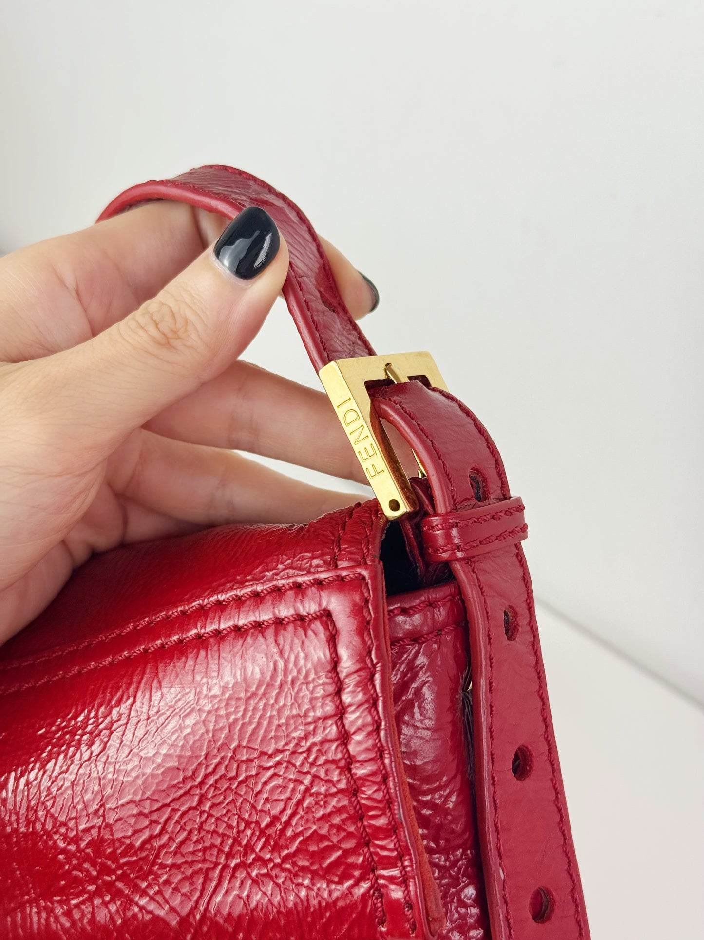 Fendi Vintage Red Leather Convertible Baguette Crossbody Bag