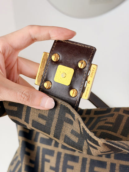 Fendi Vintage Zucca Mamma Gold Baguette Shoulder Bag