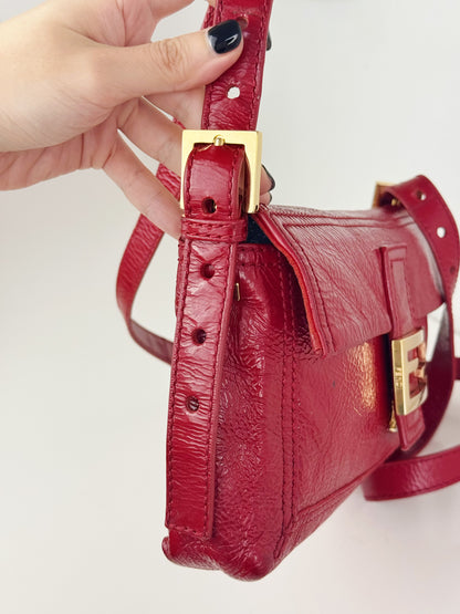 Fendi Vintage Red Leather Convertible Baguette Crossbody Bag