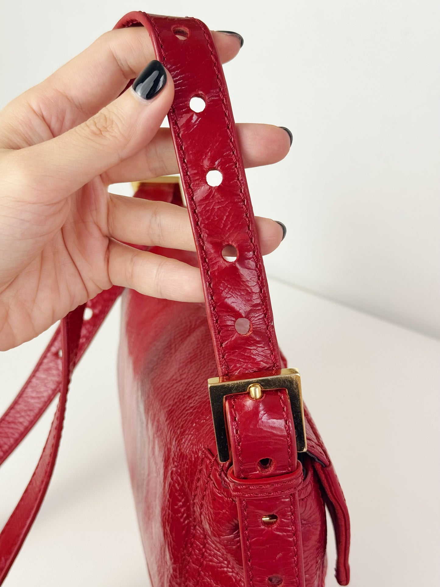 Fendi Vintage Red Leather Convertible Baguette Crossbody Bag